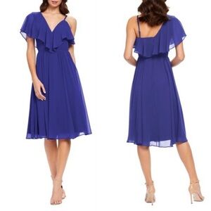 NEW NWT Dress The Population Claudia Asymmetrical Ruffle Dress Sapphire Blue
